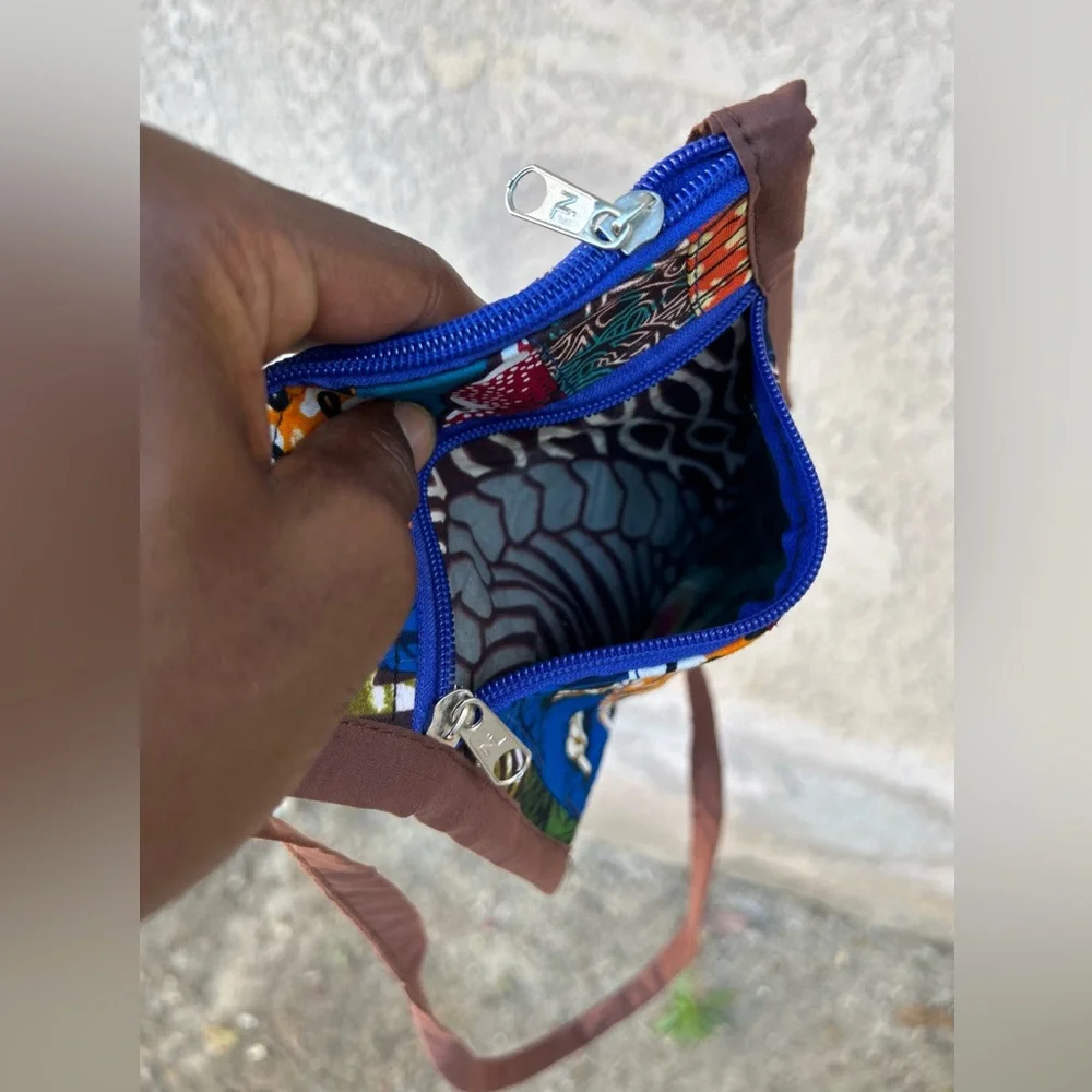 NW 💯 Cotton Patch Vlisco Fabric Crossbody Purse Sz 6”x6”